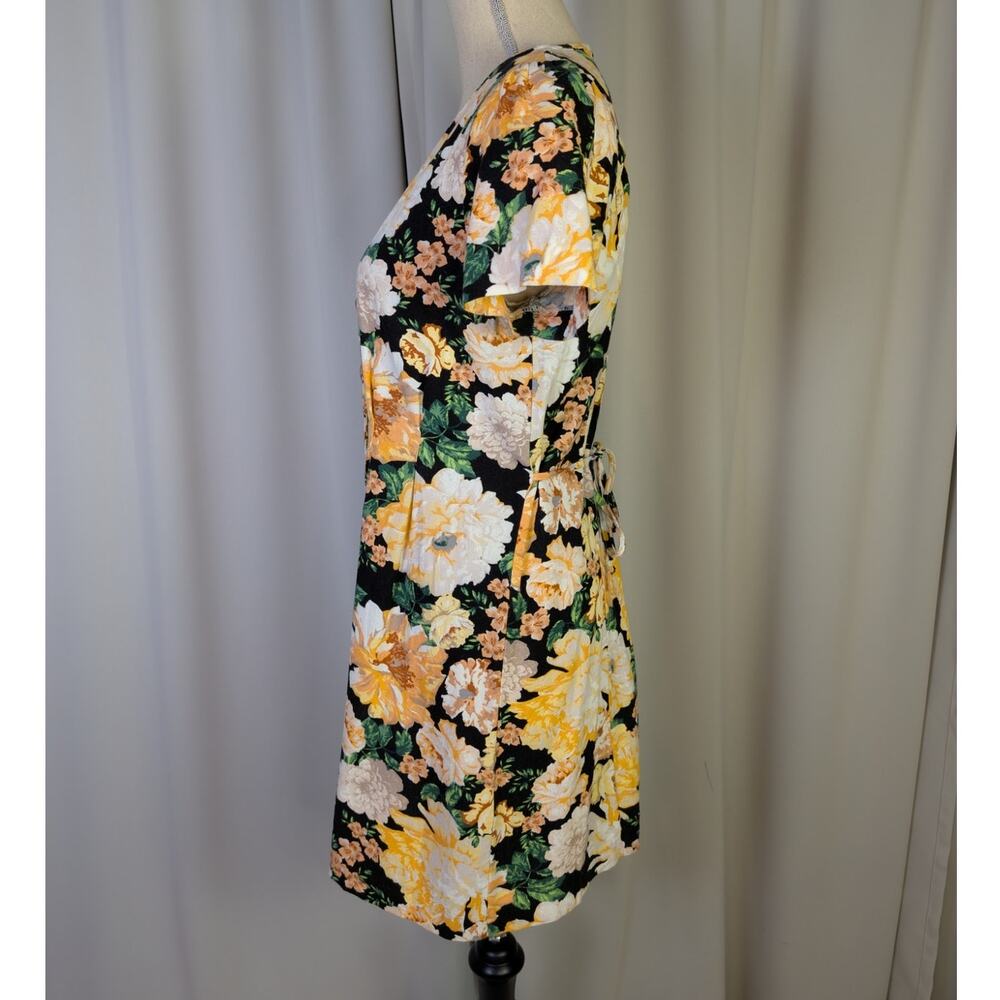 Miss Selfridge Floral Button Front Mini Dress Black Yellow Cottagecore Size 6 - Picture 16 of 16